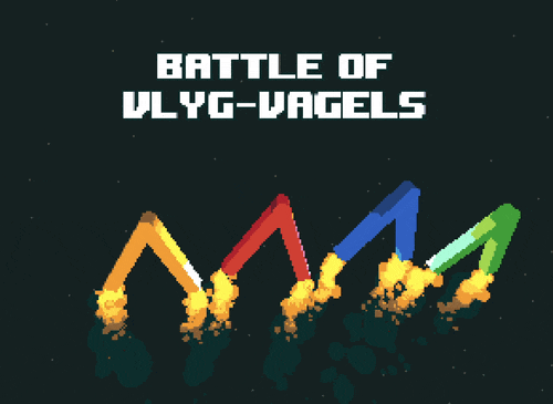 A looping gameplay GIF the game's ships in 3D. Name suggestions for the game alternating on top of the ships.