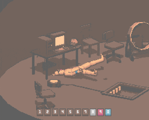A looping gameplay GIF of a low resolution physics-based ragdoll game.