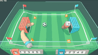 3D physics-based fingers playing soccer in a video game.